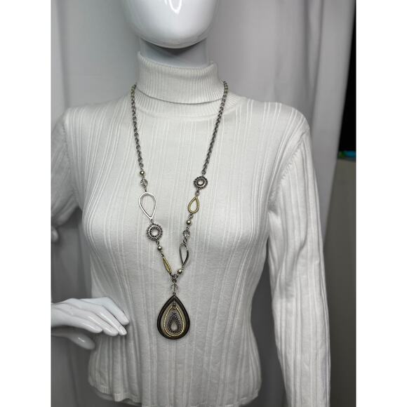 Chico's pendant necklace mixed metals chunky geometric pendant chain link - Picture 11 of 13